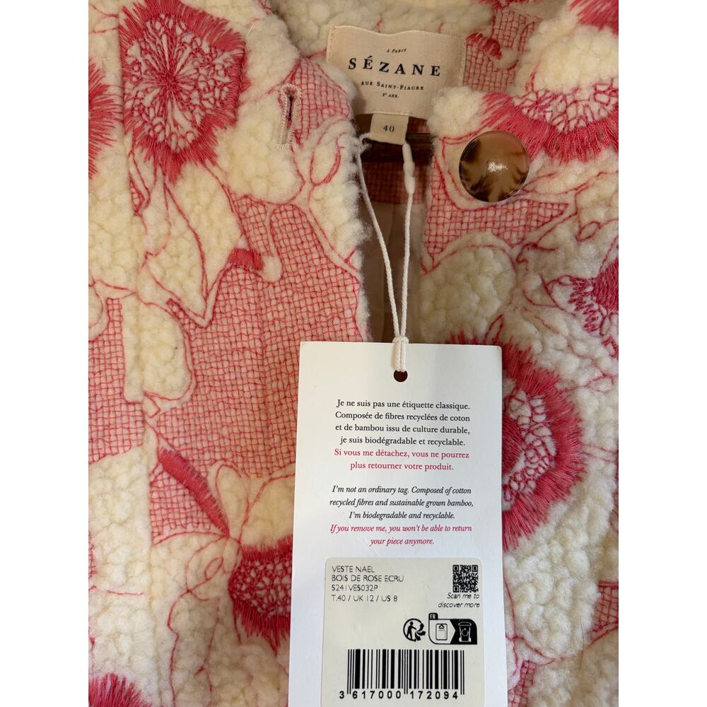 Sezane Nael Oversized Ecru Rosewood Jacket Coat French Casual Size 8 NWT - Picture 5 of 11